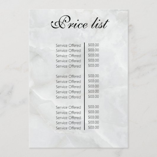 Vintage Beauty Salon Price List Menu (Voorkant)