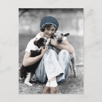 Vintage Beauty With Animals Postcard Briefkaart