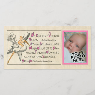 Vintage bébé fille & Stork Faire-part de naissance