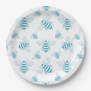 Vintage Bee Botanical Blauw (1) Papieren Bordje