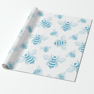 Vintage Bee Botanische Blauwe (1) Cadeaupapier