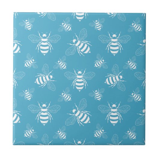 Vintage Bee Botanische Blauwe (2) Tegeltje (Voorkant)