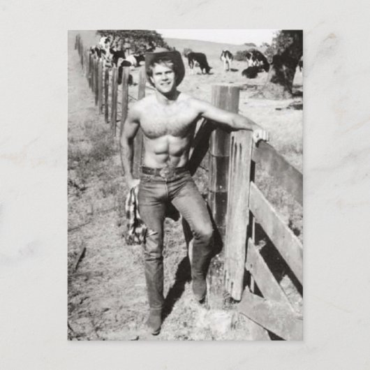 Vintage Beefcake Cowboy Briefkaart (Voorkant)