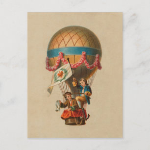 Vintage beeld Hart Vlag Hete Luchtballon Briefkaart