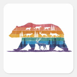 Vintage Beer Wildlife – Retro Bos Silhouet Vierkante Sticker