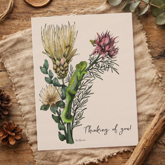 Vintage Beige Bloemenkameleon Kunst Denk Aan Jou Briefkaart