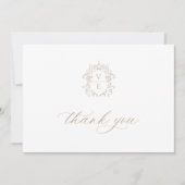 Vintage Beige Crest Monogram Weddenschap Bedankkaart (Voorkant)