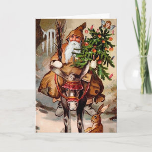 Vintage Belsnickel op een Mule kerstkaart Feestdagen Kaart