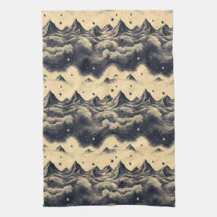 Vintage berglandschap met wolken (3) theedoek