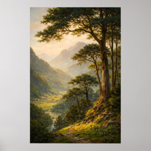 Vintage berglandschapsposter, Serene bos Poster