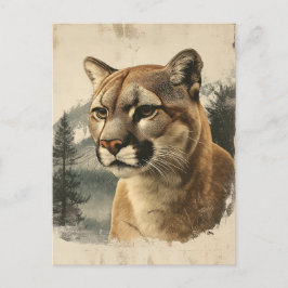 Vintage Berglöwe In Winterlandschaft Briefkaart