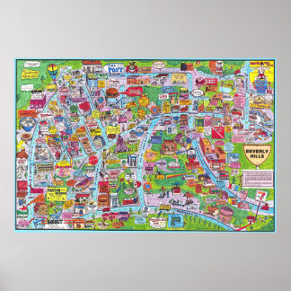Vintage Beverly Hills California Map Poster 1985