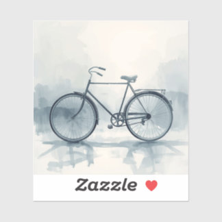 Vintage Bicycle Art in White & Blue Sticker