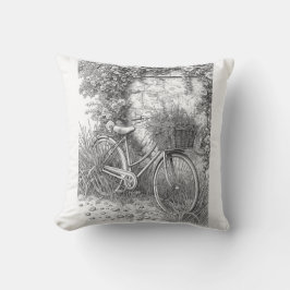 Vintage Bicycle & Garden Roses Ink Art Pillow Kussen