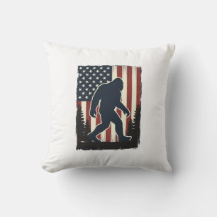Vintage Bigfoot Amerikaanse Vlag Bos Vector Design Kussen
