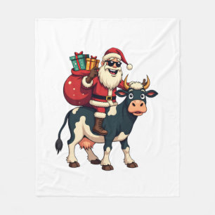Vintage Bigfoot Kerstman Cow Riding Kerst Grappig Fleece Deken