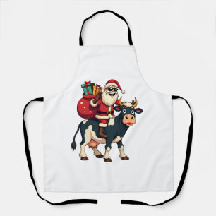 Vintage Bigfoot Kerstman Cow Riding Kerst Grappig Schort