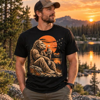 Vintage Bigfoot Paardenbloem Zonsondergang Wildern T-shirt