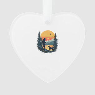 Vintage Bigfoot Wandelende Hond Berg Zonsondergang Ornament