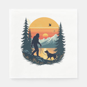 Vintage Bigfoot Wandelende Hond Berg Zonsondergang Servet