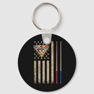Vintage Biljart Amerikaanse Vlag Poolspeler  Sleutelhanger