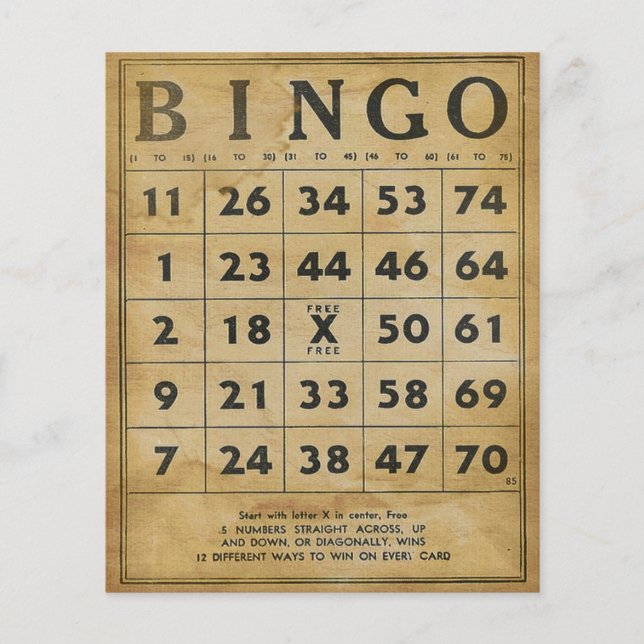 Vintage Bingo Kaart Scrapbook Ephemera (Voorkant)