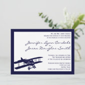 Vintage Biplane Aviator Blue Wedding Invitations (Debout devant)