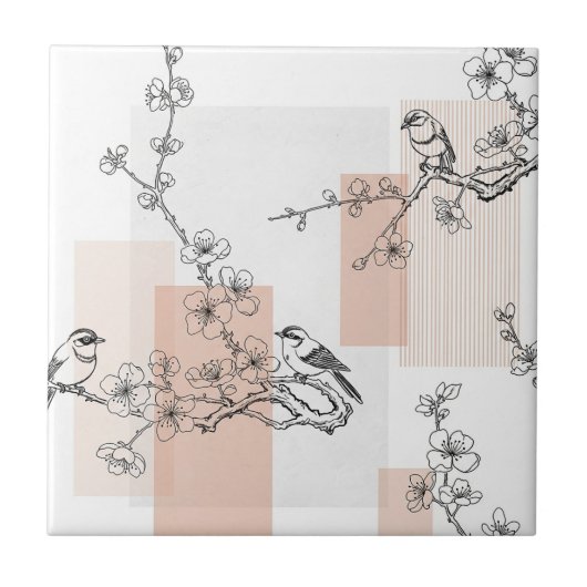 Vintage Bird Blossom Toile Streep (14) Tegeltje (Voorkant)