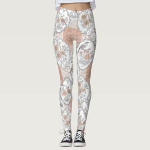 Vintage Bird Blossom Toile Streep (3) Leggings