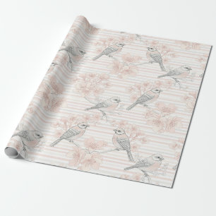 Vintage Bird Blossom Toile Streep (7) Cadeaupapier