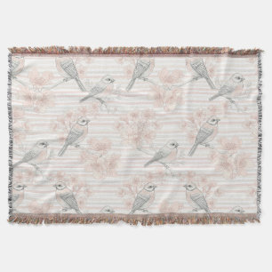 Vintage Bird Blossom Toile Streep (7) Deken