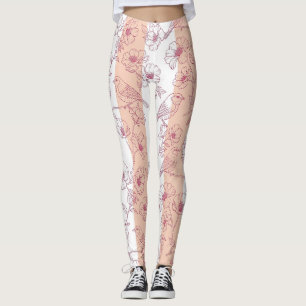 Vintage Bird Blossom Toile Streep (8) Leggings