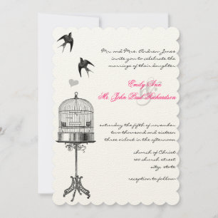 Vintage Bird Cage Rose Accents Mariage Invitations