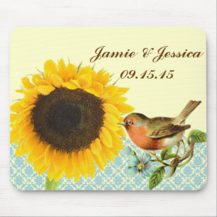 Vintage Bird Sunflower Muismat