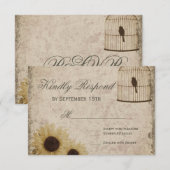 Vintage Birdcage Tournesols rustiques Mariage RSVP (Devant / Derrière)