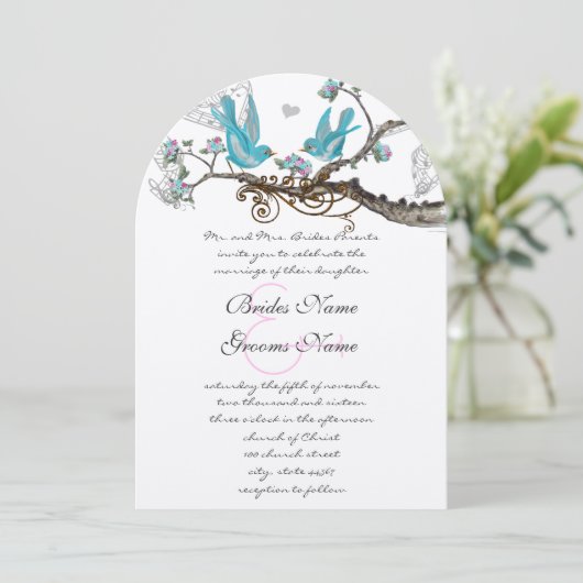 Vintage Birds Aqua & Hot PinkWedding Invitation (Debout devant)