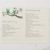 Vintage Birds Blue & Green Wedding Programme (Dos)