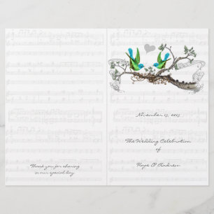 Vintage Birds Blue & Green Wedding Programme