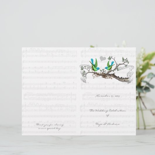 Vintage Birds Blue & Green Wedding Programme (Debout devant)