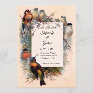 Vintage Birds Cadre Mariage Invitations