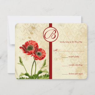 Vintage Birds Damask Poppy Mariage RSVP