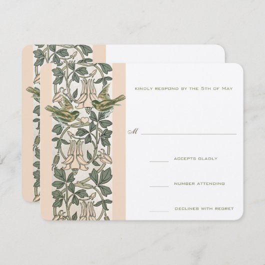 Vintage Birds HoneySuckle Wedding RSVP (Devant / Derrière)