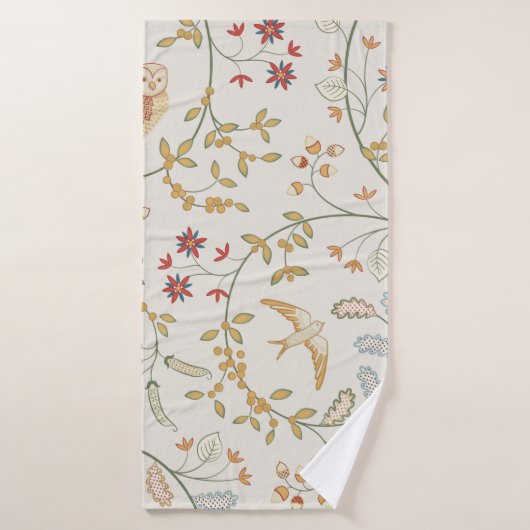 Vintage birds in foliage with flowers seamlespat (Serviette de bain)