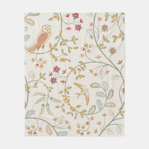 Vintage birds in folio with flowers seamless pat fleece deken