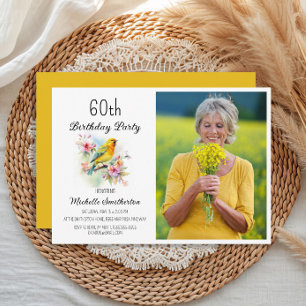 Vintage Birds Kanaries Bloemen 60e Verjaardag Foto Kaart