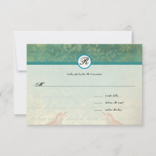 Vintage Birds Lagoon Endive Faire-part de mariage