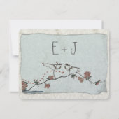 Vintage Birds Mariage damassé RSVP (Dos)