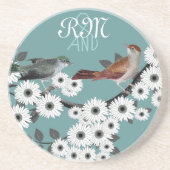 Vintage Birds Onderzetters Bruid & Bruidegom Initi (Voorkant)