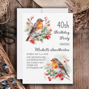 Vintage Birds Robin Roodborst 40e Verjaardag Kaart