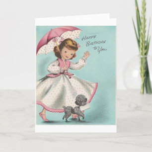 Vintage - Birthday Girl met Poodle Kaart